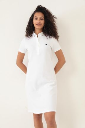 لباس سفید زنانه بافت پنبه - پلی استر رگولار آستین-کوتاه بیسیک کد 841214269