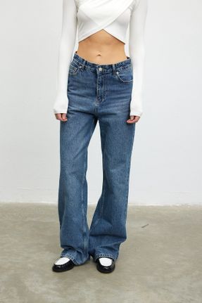 شلوار جین آبی زنانه پاچه گشاد فاق بلند بلند کد 783260253