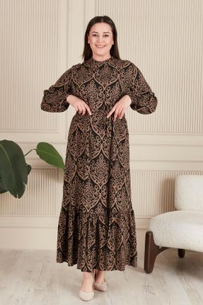 لباس قهوه ای زنانه ویسکون سایز بزرگ بافت کد 828609759