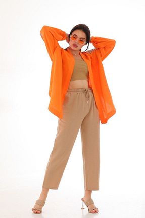 کیمونو و کافتان نارنجی زنانه کتان Dadali - کد 839314623