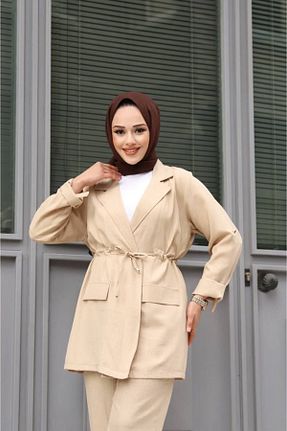 ست بالاتنه و پائین تنه بژ زنانه بافتنی YILDIZ - کد 841330032