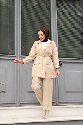 ست بالاتنه و پائین تنه بژ زنانه بافتنی YILDIZ - کد 841330032