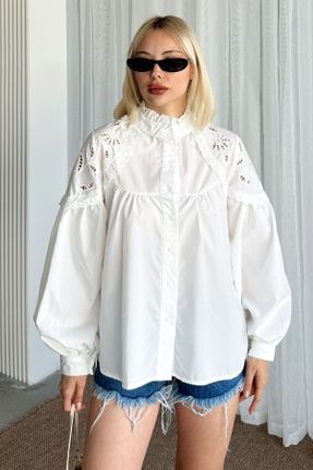 پیراهن سفید زنانه رگولار پنبه - پلی استر کد 824499834