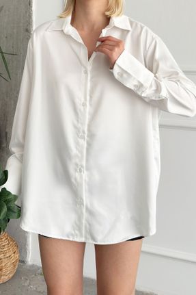 پیراهن سفید زنانه رگولار یقه پیراهنی مخلوط پلی استر کد 819961185