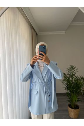 کت اسلامی آبی زنانه بلیزر پنبه - پلی استر بدون جیب بدون آستر کد 841351726
