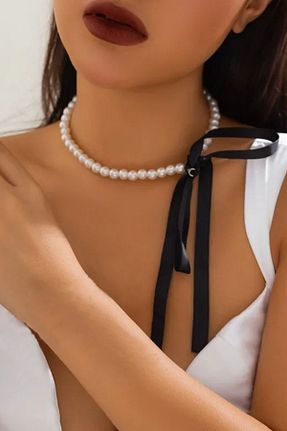 گردنبند جواهر مشکی زنانه مروارید Glaren - کد 808989581
