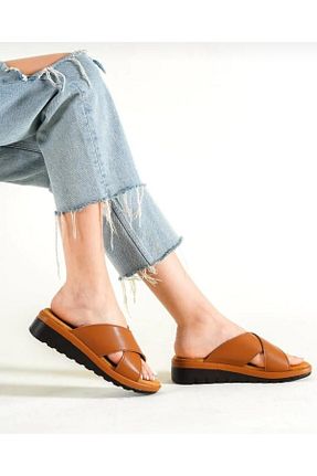 دمپائی قهوه ای زنانه چرم مصنوعی Demashoes - کد 841358328