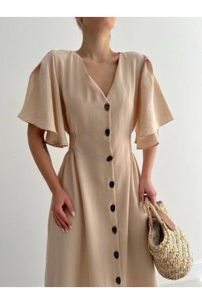 لباس بژ زنانه بافتنی پلی استر رگولار آستین-کوتاه کد 726066975