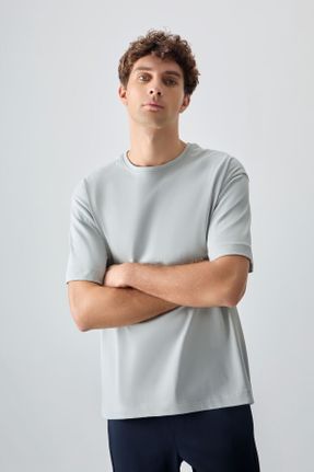 تی شرت طوسی مردانه رگولار یقه گرد پنبه - پلی استر تکی بیسیک کد 809028912