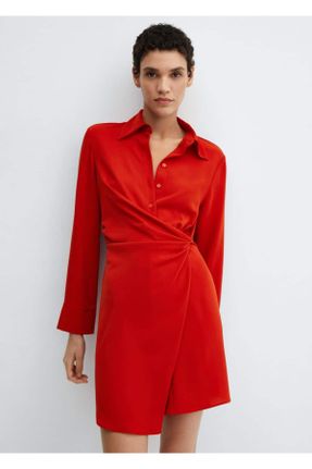 لباس قرمز زنانه بافت پلی استر رگولار آستین-بلند بیسیک کد 797716879