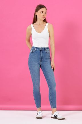 شلوار جین آبی زنانه فاق بلند جین استاندارد کد 827564952