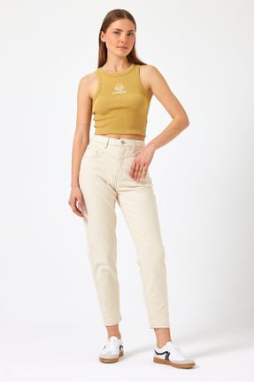 شلوار جین سفید زنانه فاق بلند جین استاندارد کد 829292922