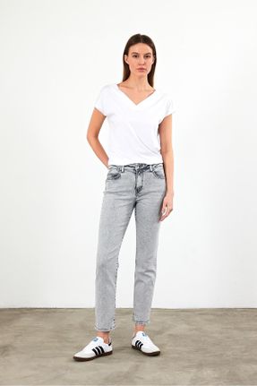 شلوار جین طوسی زنانه پاچه تنگ فاق بلند جوان استاندارد کد 805828929