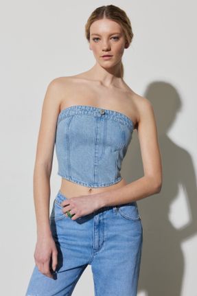 شلوار جین آبی زنانه پاچه ساده فاق بلند پنبه (نخی) ساده کد 706453884