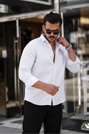 پیراهن سفید مردانه یقه پیراهنی کد 841509131
