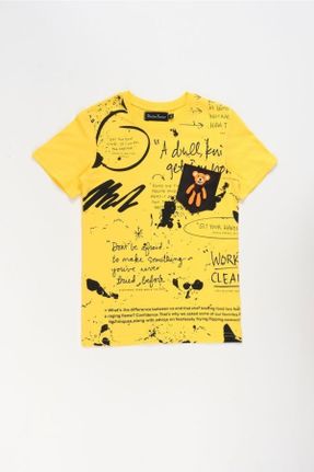 تی شرت زرد بچه گانه یقه گرد تکی طراحی کد 305279364