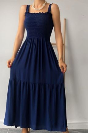 لباس آبی زنانه بافتنی پنبه (نخی) اورسایز بند دار کد 815244182
