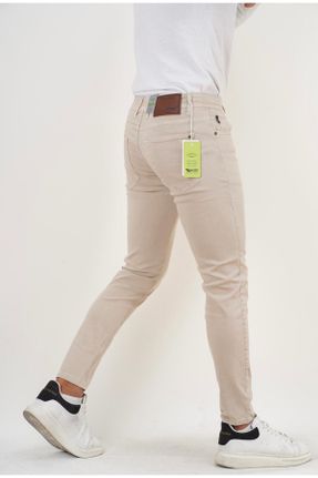 شلوار جین بژ مردانه پاچه تنگ ساده بلند کد 811780752