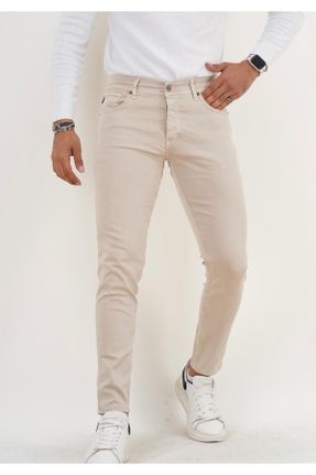 شلوار جین بژ مردانه پاچه تنگ ساده بلند کد 811780752