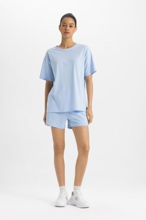 تی شرت آبی زنانه اورسایز یقه گرد کد 831612172