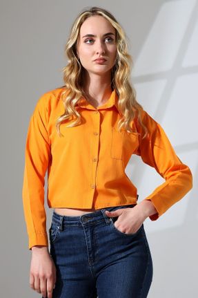 پیراهن نارنجی زنانه کراپ یقه پیراهنی کد 833581422