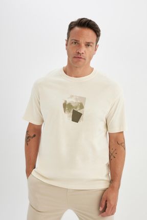 تی شرت بژ مردانه ریلکس یقه گرد کد 831486175