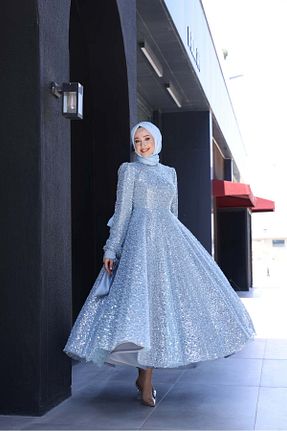 لباس مجلسی و فارغ التحصیلی آبی زنانه پولک دوزی Genel Markalar - کد 841674440