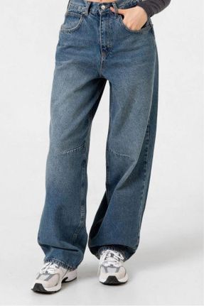 شلوار جین آبی زنانه پاچه راحت فاق بلند پنبه (نخی) بلند کد 841674489