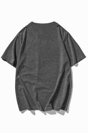 تی شرت طوسی مردانه ریلکس یقه گرد تکی کد 798146627