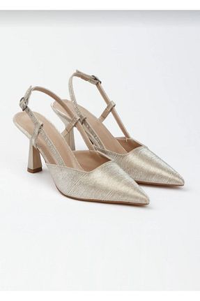کفش پاشنه بلند کلاسیک طلائی زنانه چرم مصنوعی MODA İBO SHOES - کد 839670228