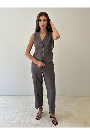 ست بالاتنه و پائین تنه طوسی زنانه بافتنی ossons - کد 837856478