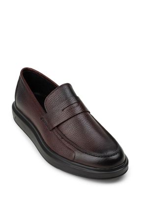کفش لوفر زرشکی مردانه چرم طبیعی پاشنه کوتاه ( 4 - 1 cm ) کد 32807699