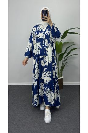لباس آبی زنانه بافتنی ویسکون رگولار آستین-بلند کد 841825530