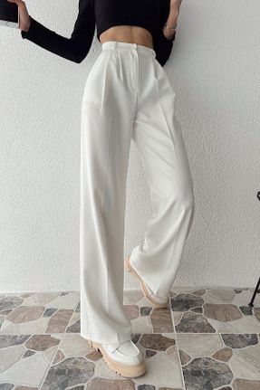 شلوار سفید زنانه الاستن بافتنی پاچه راحت فاق بلند کد 299490815