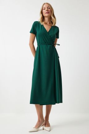 لباس سبز زنانه بافت مخلوط پلی استر آستین-کوتاه کد 840712819
