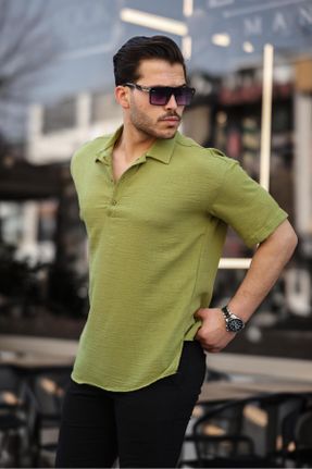 پیراهن سبز مردانه یقه پیراهنی بامبو کد 828140237