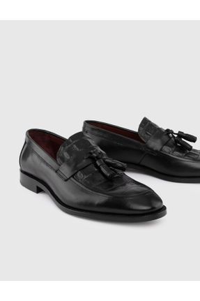کفش کلاسیک مشکی مردانه چرم طبیعی پاشنه کوتاه ( 4 - 1 cm ) پاشنه ساده کد 675463395