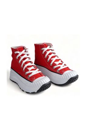 کفش اسنیکر قرمز زنانه بند دار کتان کد 748581304