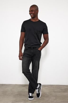 شلوار جین مشکی مردانه پاچه لوله ای فاق بلند استاندارد کد 801079237
