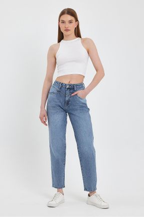 شلوار جین زرشکی زنانه پاچه تنگ فاق بلند استاندارد کد 798949434