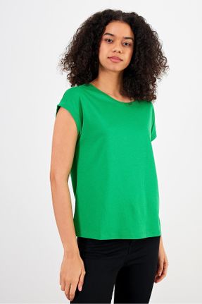 تی شرت سبز زنانه یقه گرد مودال- پنبه تکی بیسیک کد 798157825