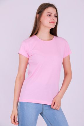 تی شرت صورتی زنانه رگولار یقه گرد تکی جوان کد 311842329