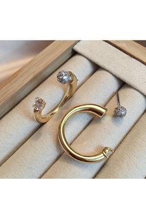 گوشواره جواهر طلائی زیرکن Serenity Atelier - کد 789558327