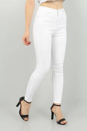 شلوار جین سفید زنانه پاچه تنگ فاق بلند جین کد 266356683