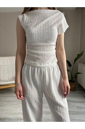 ست بالاتنه و پائین تنه سفید زنانه بافتنی PIRADA - کد 841585082
