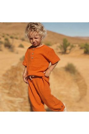 ست بالاتنه و پائین تنه نارنجی بچه گانه بافتنی BEBEĞİME ÇORAP - کد 826556544