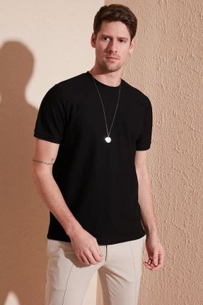 تی شرت مشکی مردانه رگولار یقه گرد پنبه (نخی) بیسیک کد 234098886