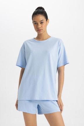 تی شرت آبی زنانه اورسایز یقه گرد کد 831612172
