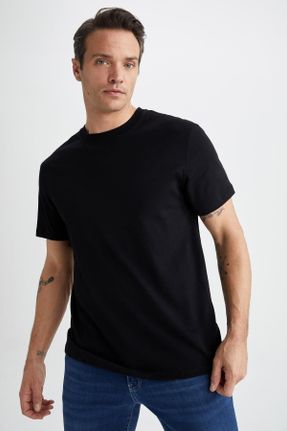 تی شرت مشکی مردانه رگولار یقه گرد پنبه (نخی) تکی بیسیک کد 265998751