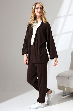 ست بالاتنه و پائین تنه قهوه ای زنانه بافت ENFİ GİYİM - کد 833489546
